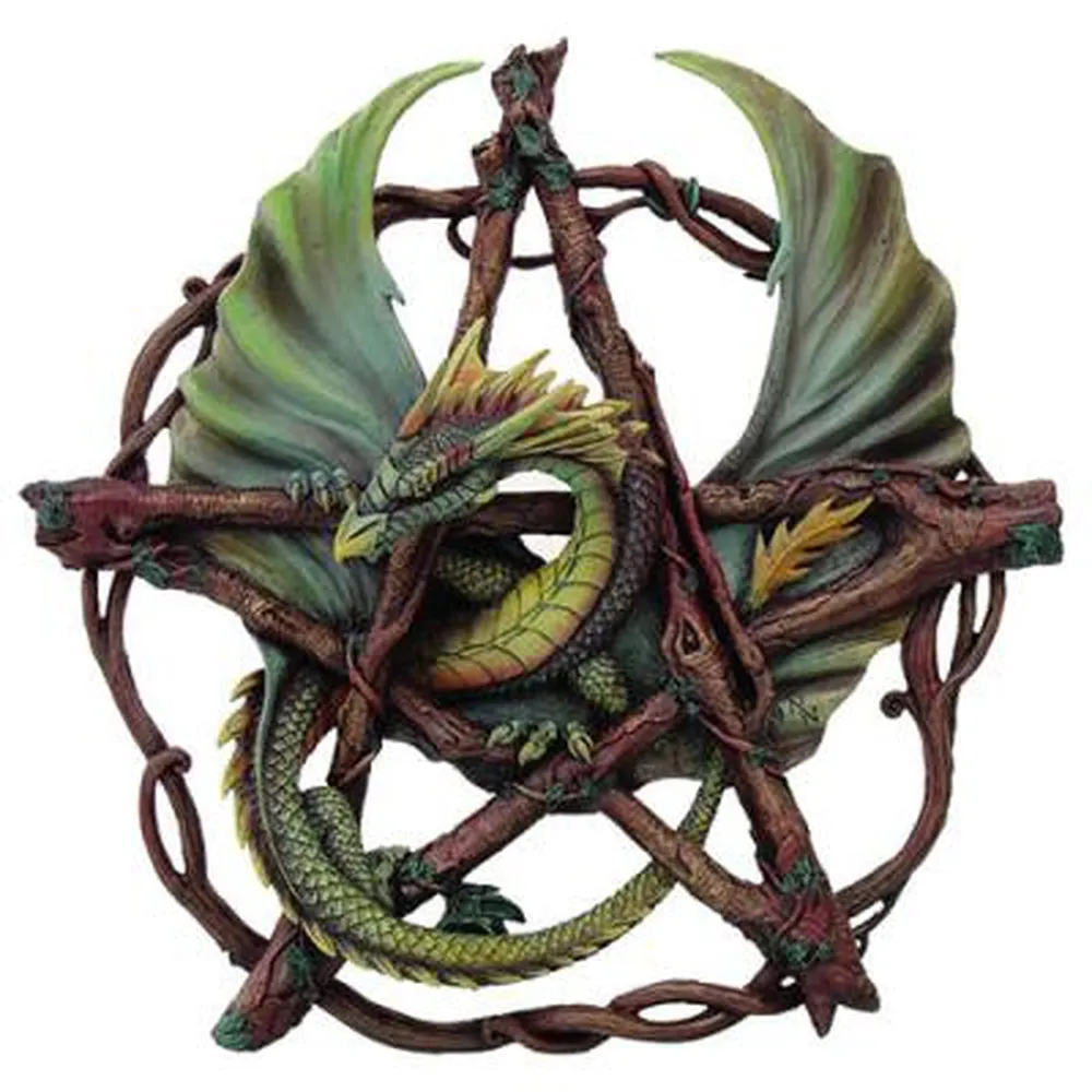 13" Forest Pentagram Dragon Wall Plaque Statue