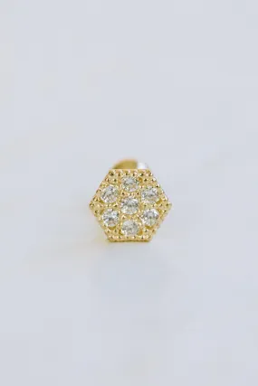 14K GOLD JEWELRY MINIMALIST DELICATE CZ HEXAGON BARBELL EAR STUD EARRING PIERCING