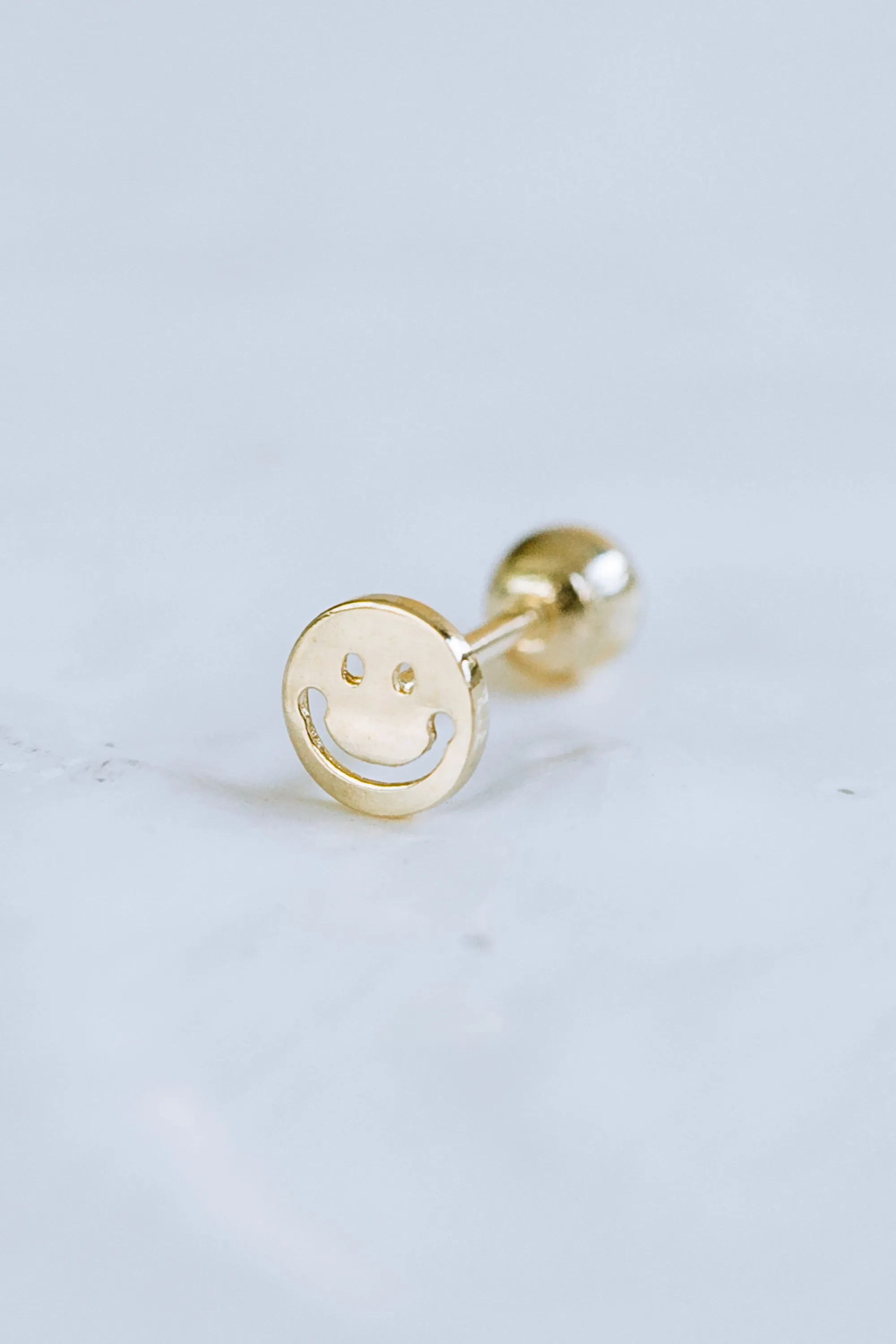 14K GOLD JEWELRY MINIMALIST DELICATE SMILE BARBELL EAR STUD EARRING PIERCING