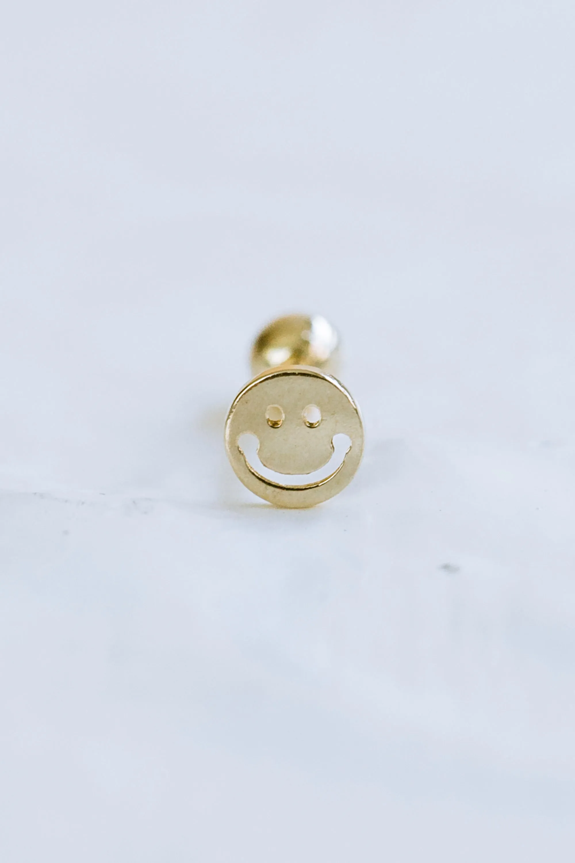 14K GOLD JEWELRY MINIMALIST DELICATE SMILE BARBELL EAR STUD EARRING PIERCING