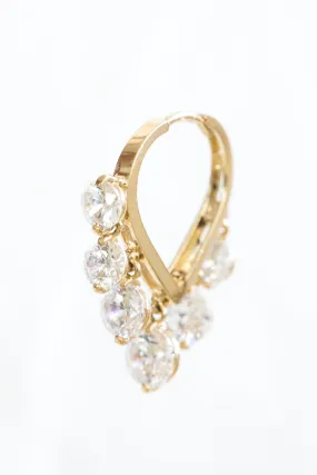 14K Solid Gold Jewelry French Chandelier Cz Earring Hoop Ring