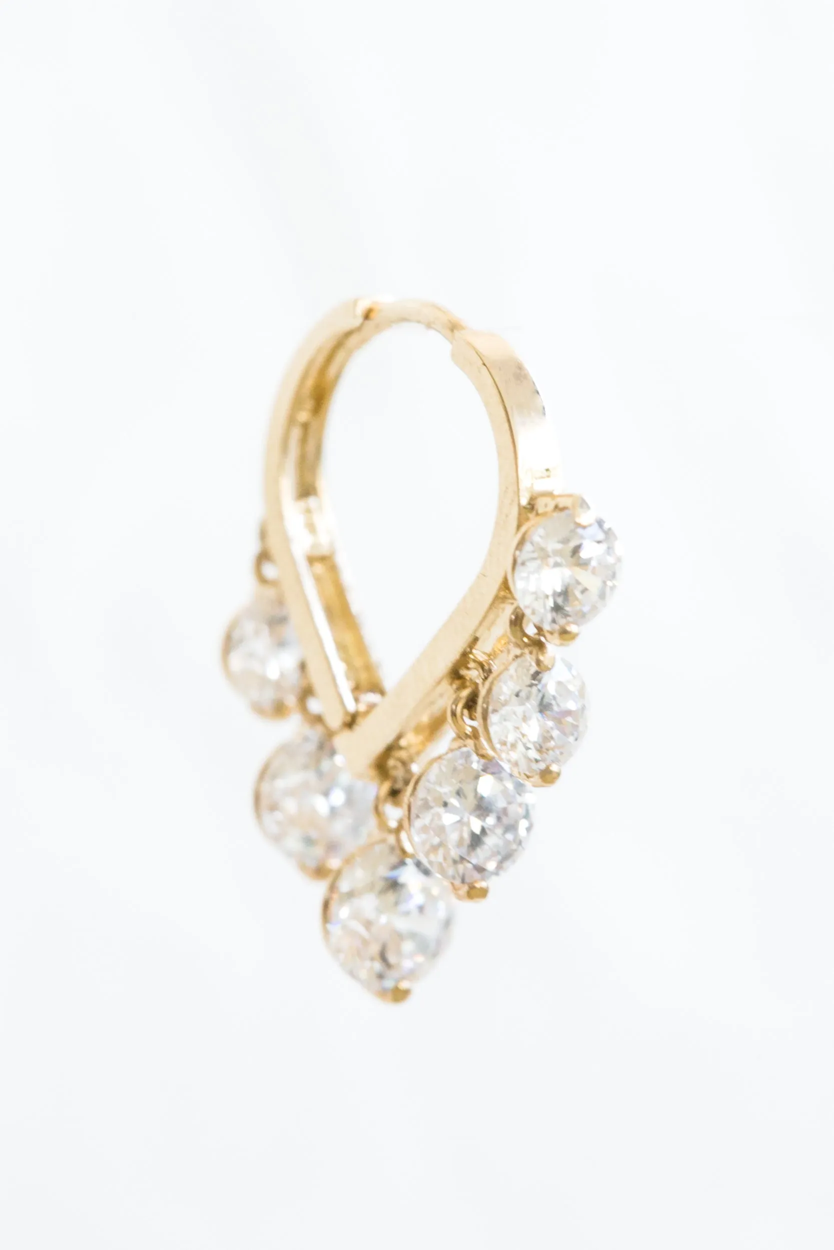 14K Solid Gold Jewelry French Chandelier Cz Earring Hoop Ring