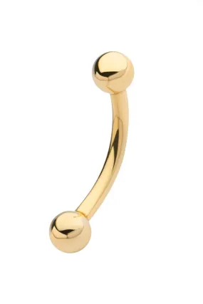 16g 14K Solid Gold Ball Snug Rook Eyebrow Navel Internally Threaded Banana Curved Barbell Piercing