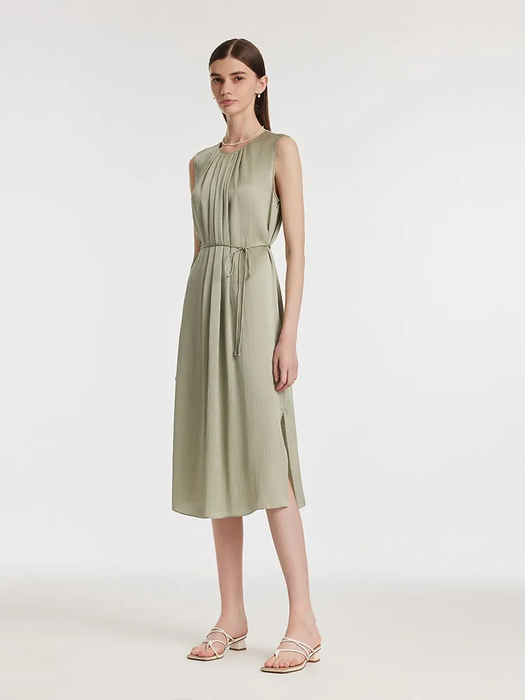 19 Momme Mulberry Silk Pleated Women Midi Dress With Belt