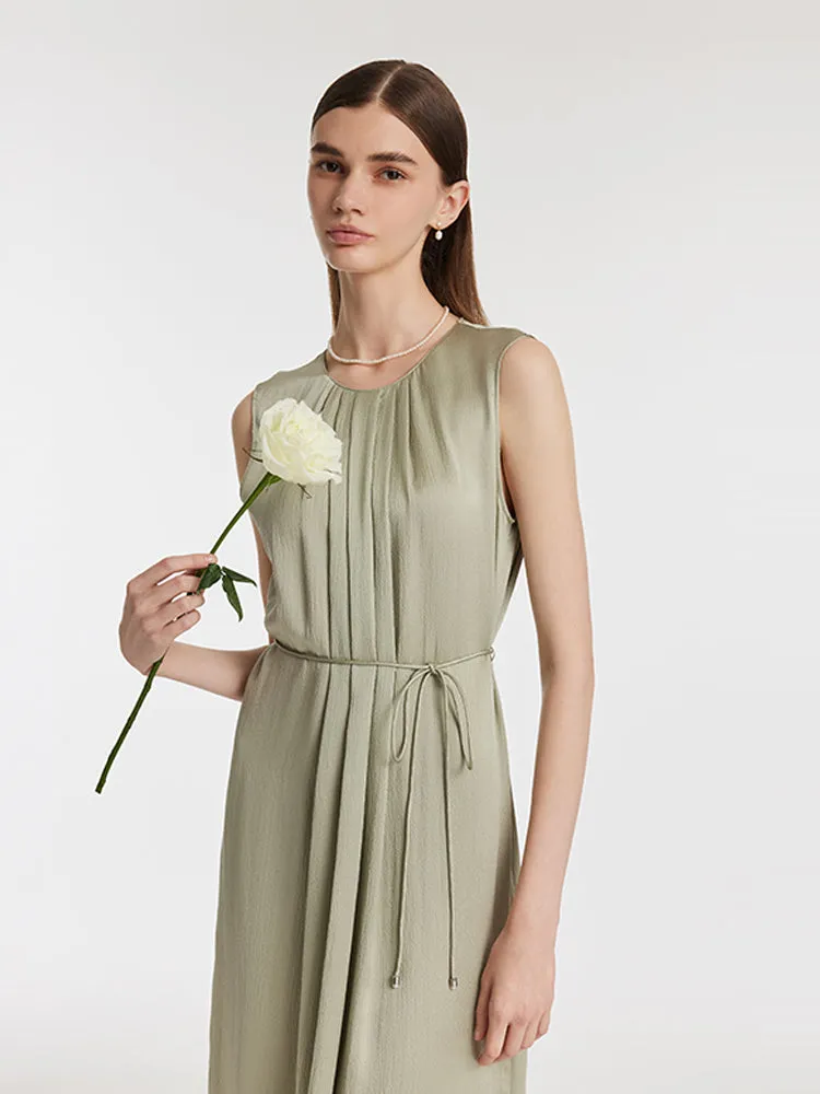 19 Momme Mulberry Silk Pleated Women Midi Dress With Belt