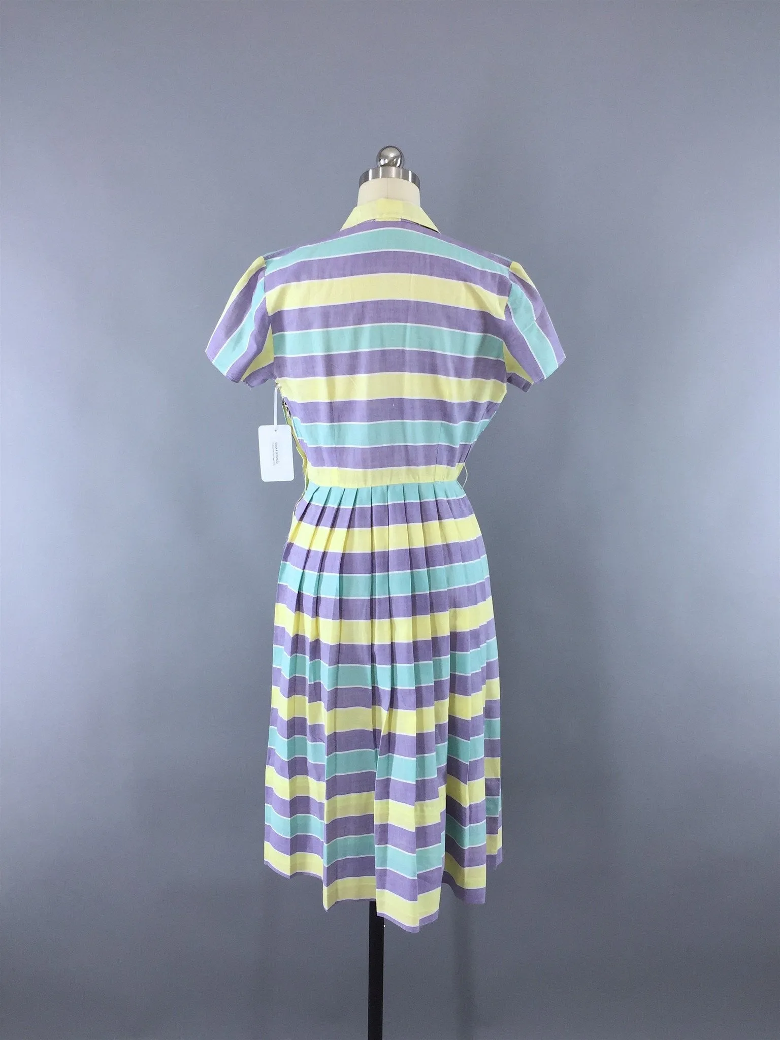 1950s Vintage Pastel Striped Cotton Day Dress