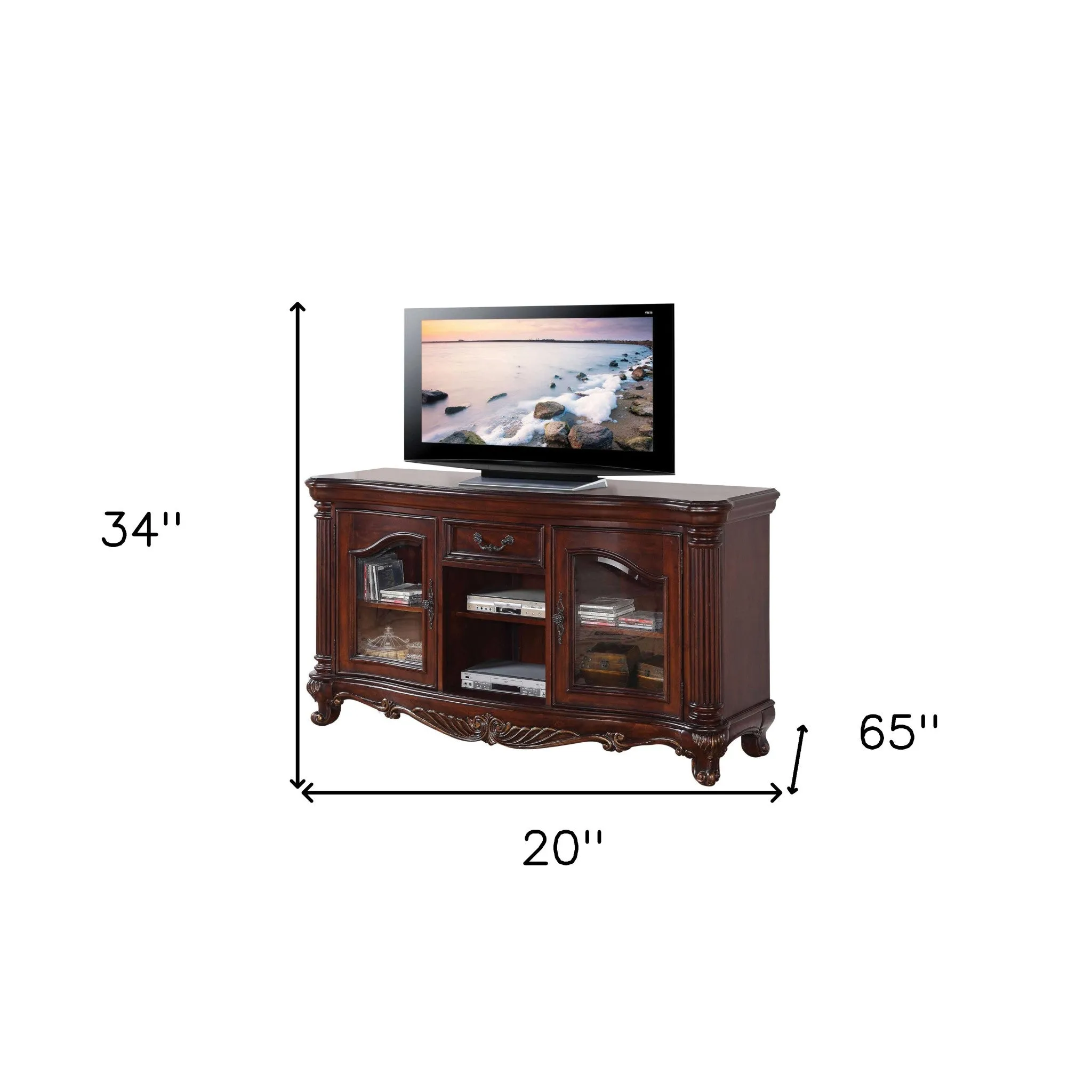 20 Brown Cabinet Enclosed Storage TV Stand with Bookcase