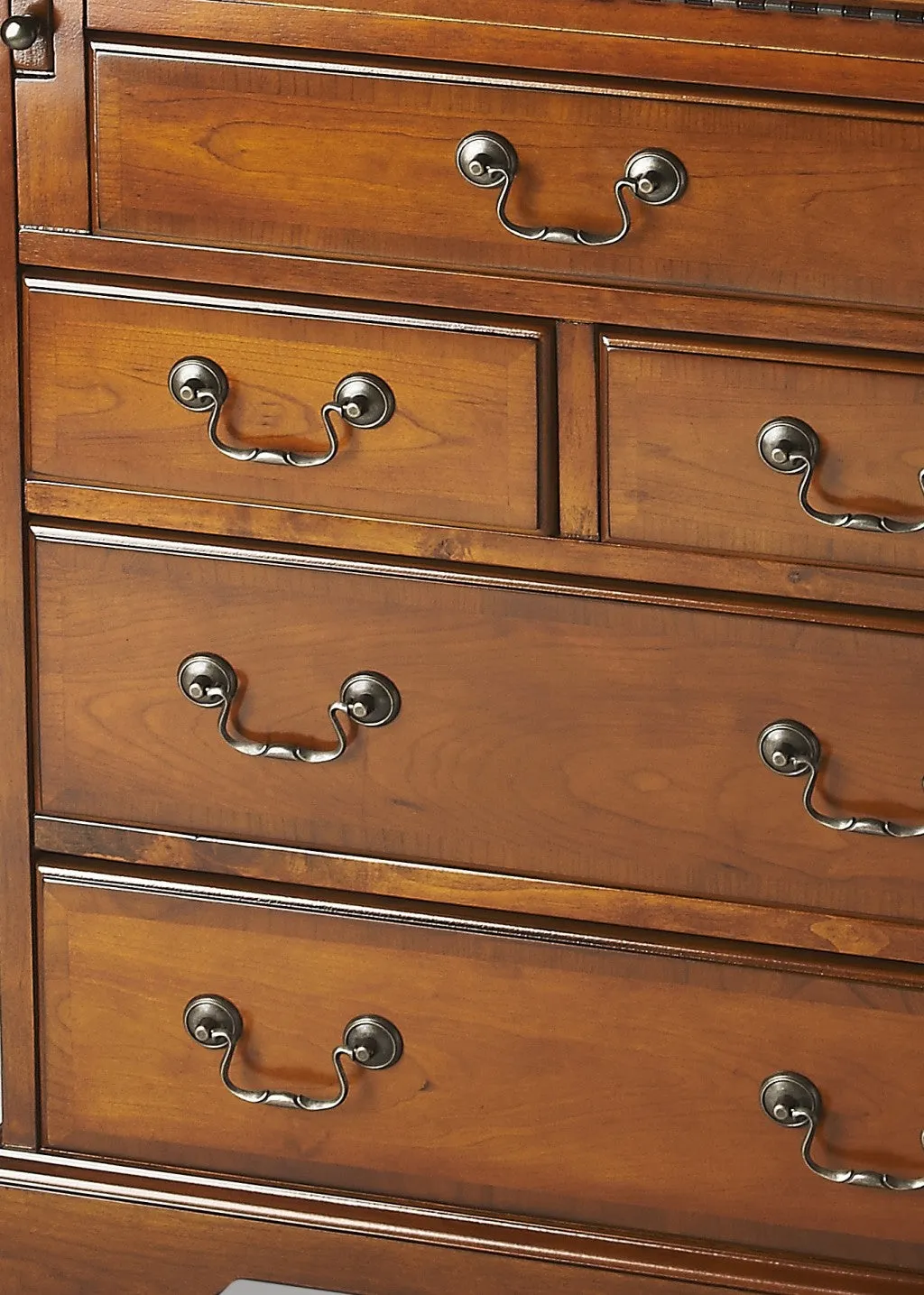 26 Brown Rubberwood Wood Secretary Desk With Five Drawers