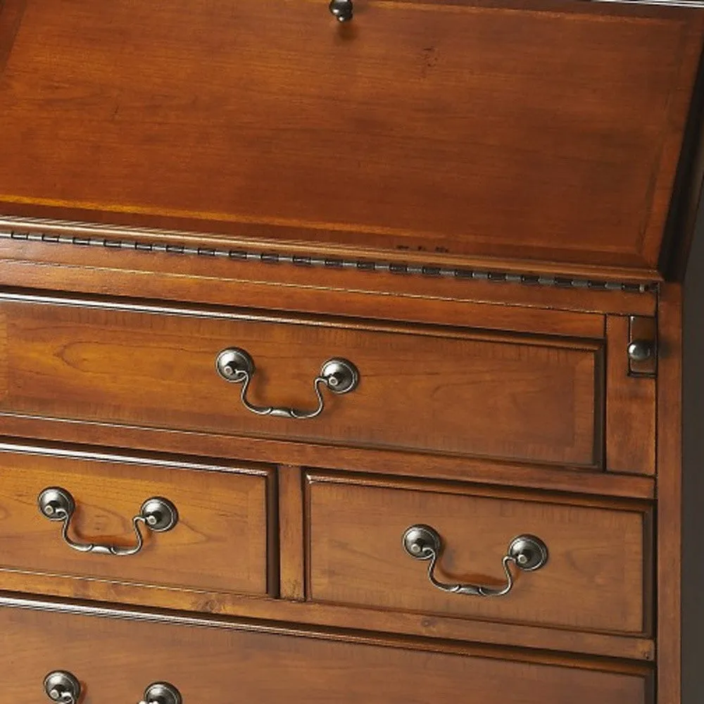 26 Brown Rubberwood Wood Secretary Desk With Five Drawers