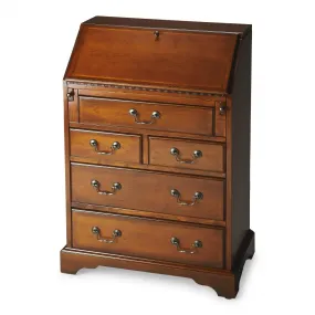 26 Brown Rubberwood Wood Secretary Desk With Five Drawers