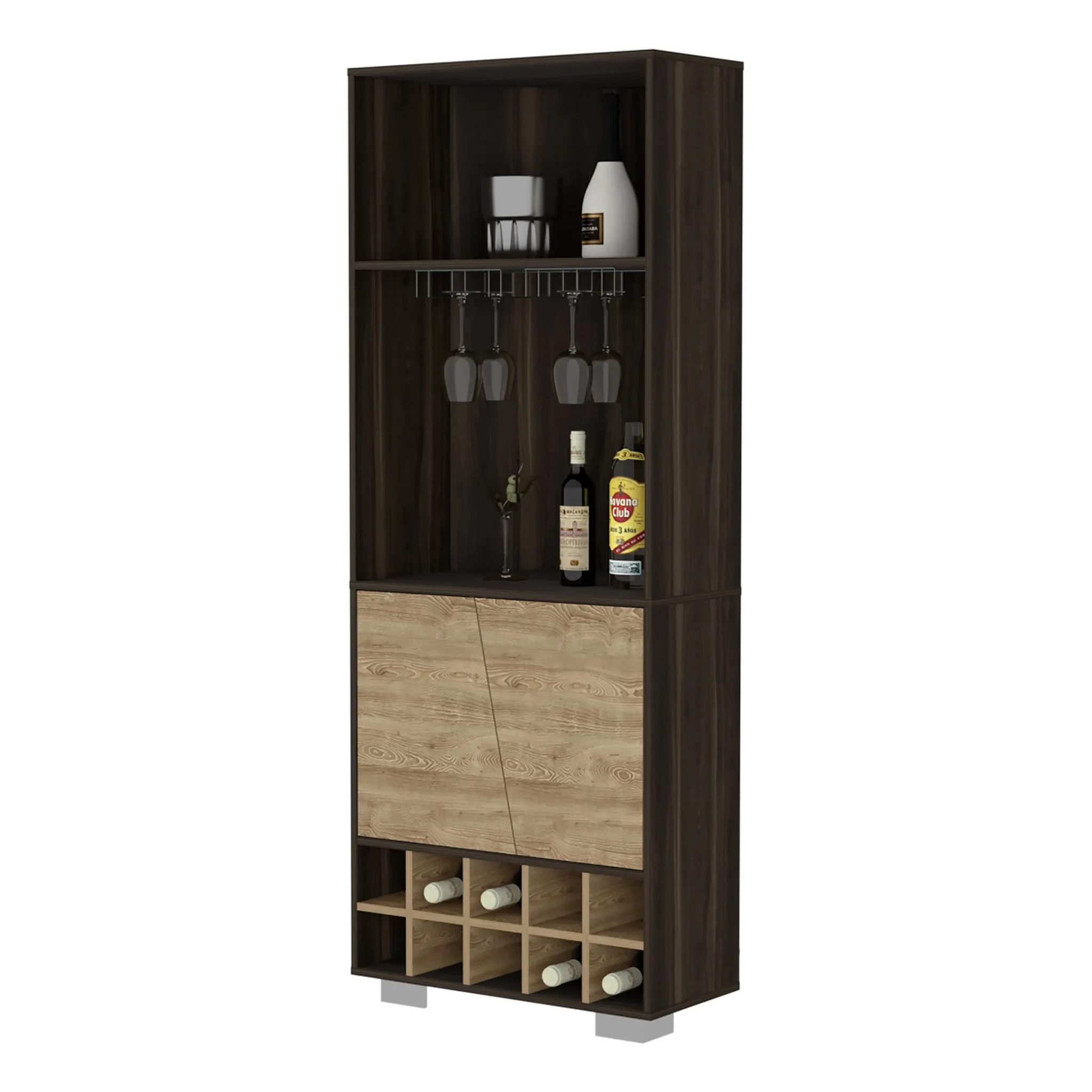 27 Dark Brown Corner Bar Cabinet With Multiple Shelves