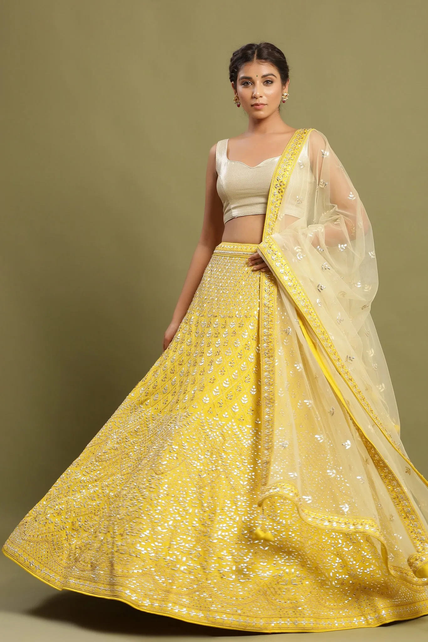 30Z217A-RO Yellow Embroidered Gotta Patti Lehenga with Net Dupatta