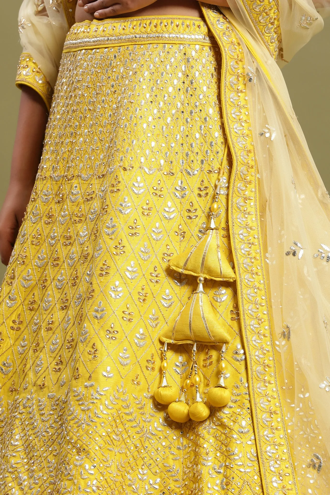 30Z217A-RO Yellow Embroidered Gotta Patti Lehenga with Net Dupatta