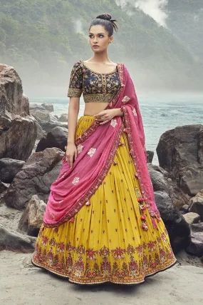 30Z279-RO Yellow Lehenga with Pink Dupatta