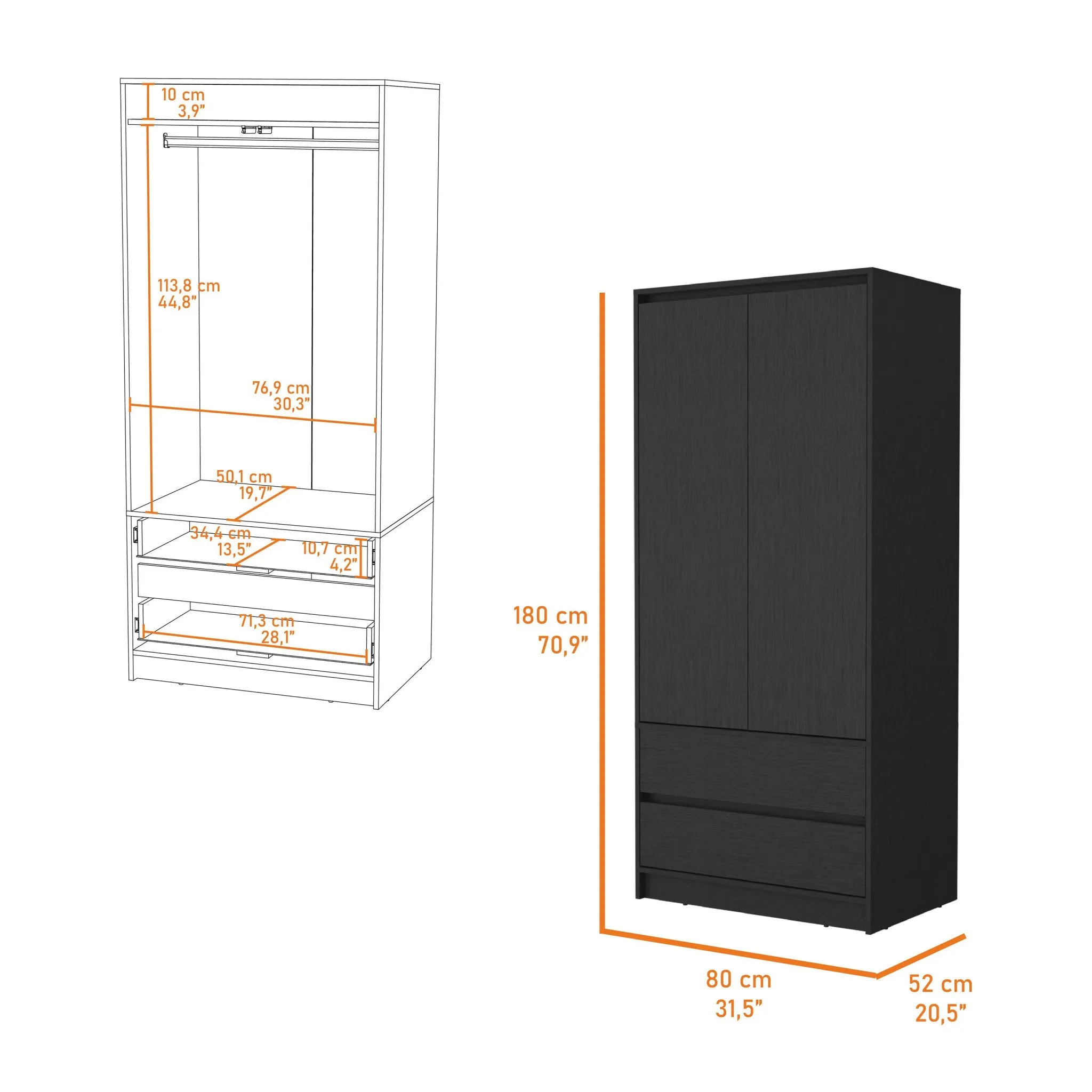 32 Black Accent Cabinet Soft Close With Multiple Shelves And Three Drawers