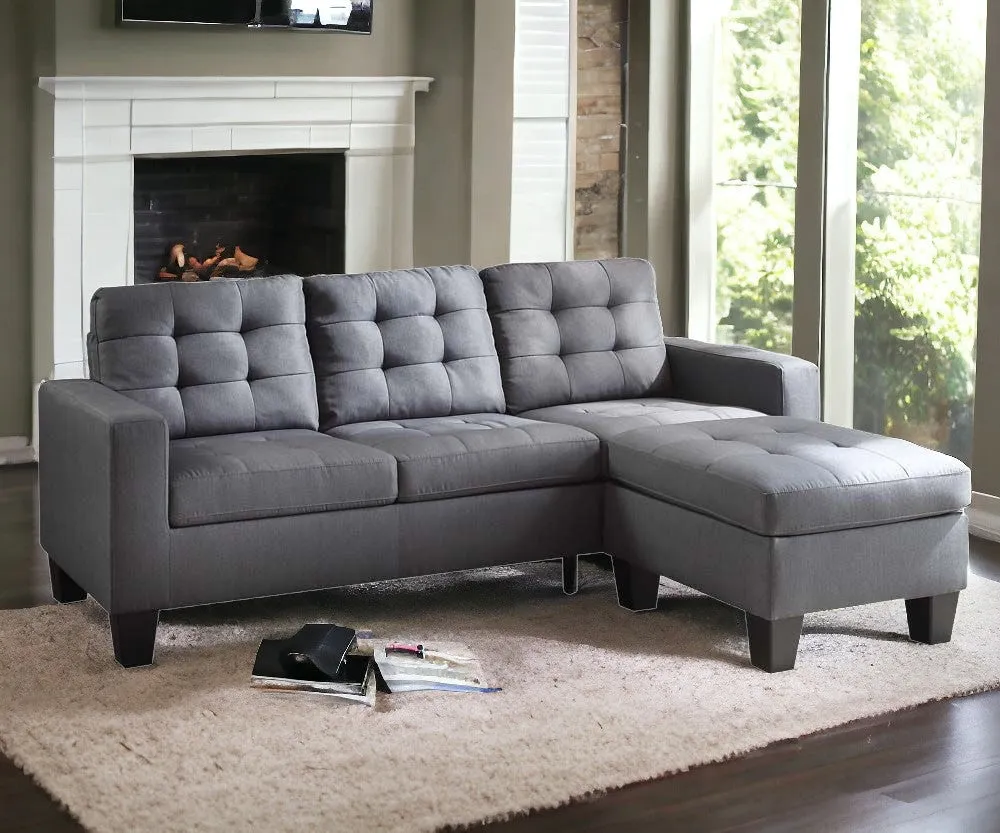 32 Gray And Black Linen Sofa With Ottoman