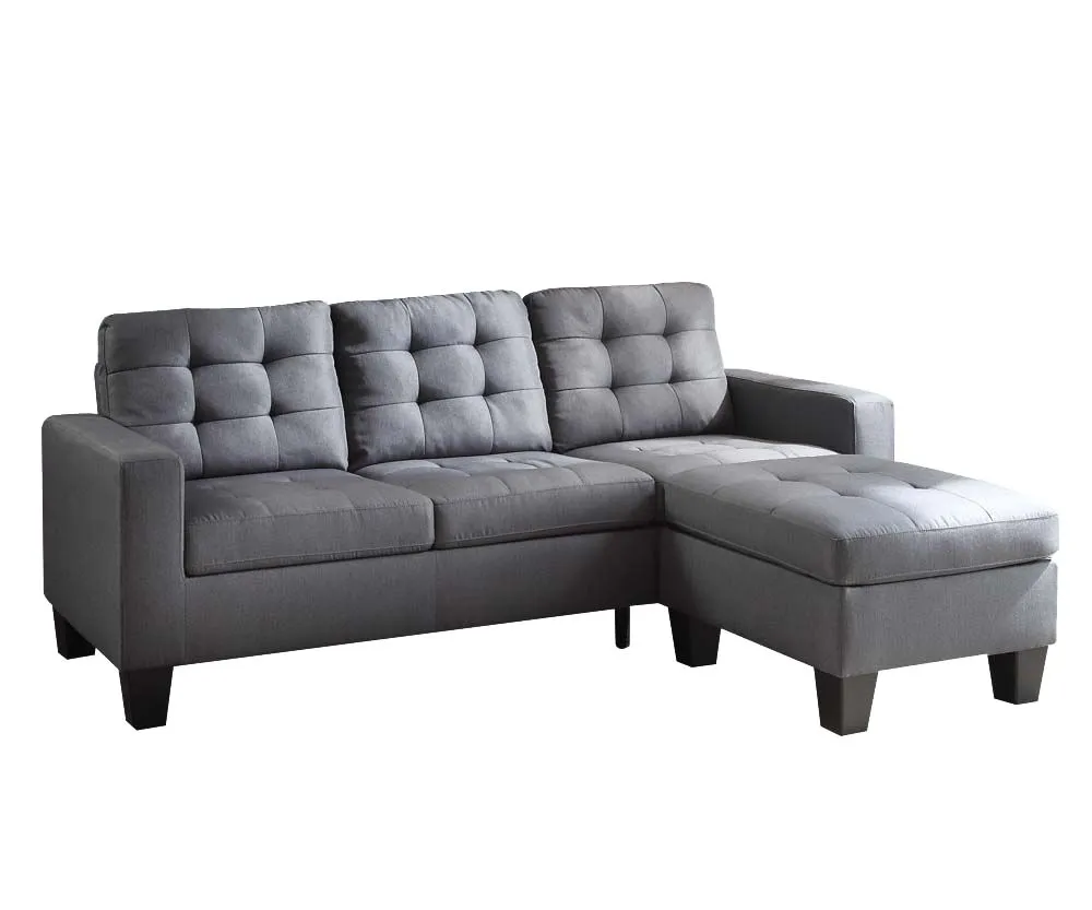 32 Gray And Black Linen Sofa With Ottoman