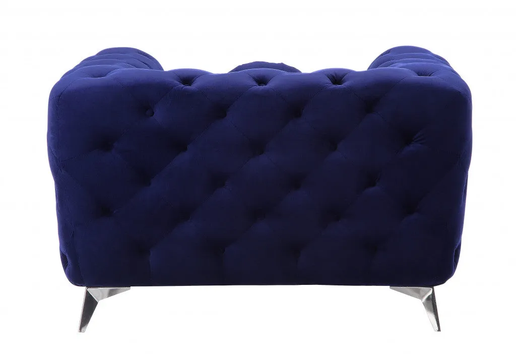 41 Blue Fabric And Black Tufted Arm Chair