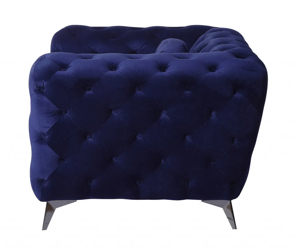 41 Blue Fabric And Black Tufted Arm Chair