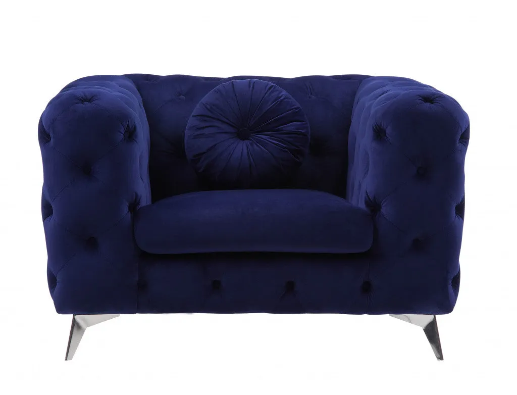 41 Blue Fabric And Black Tufted Arm Chair