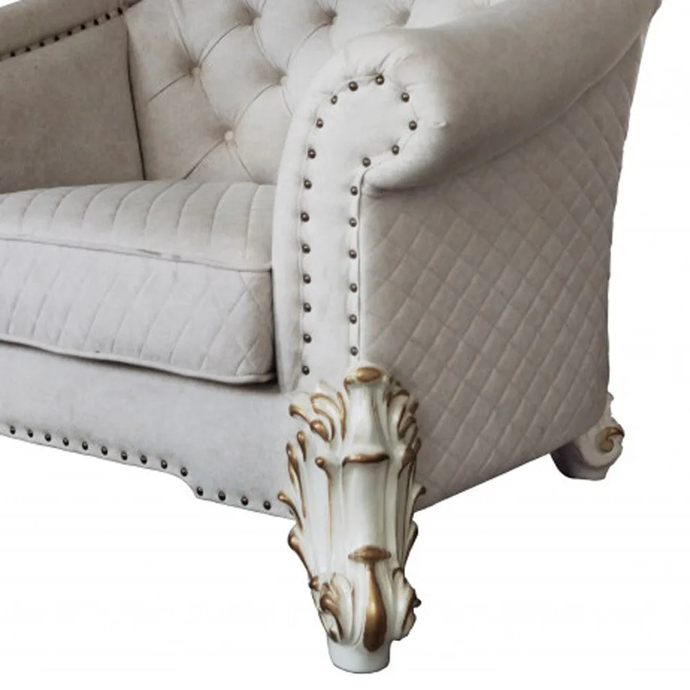 43 Two Tone Ivory Fabric And Antique Pearl Striped Arm Chair