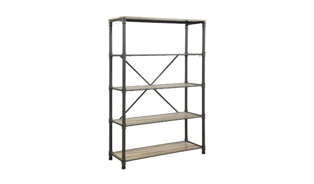 71 Antique Oak And Gray Distressed Four Tier Bookcase