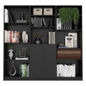 71 Black Five Tier Bookcase with Two doors