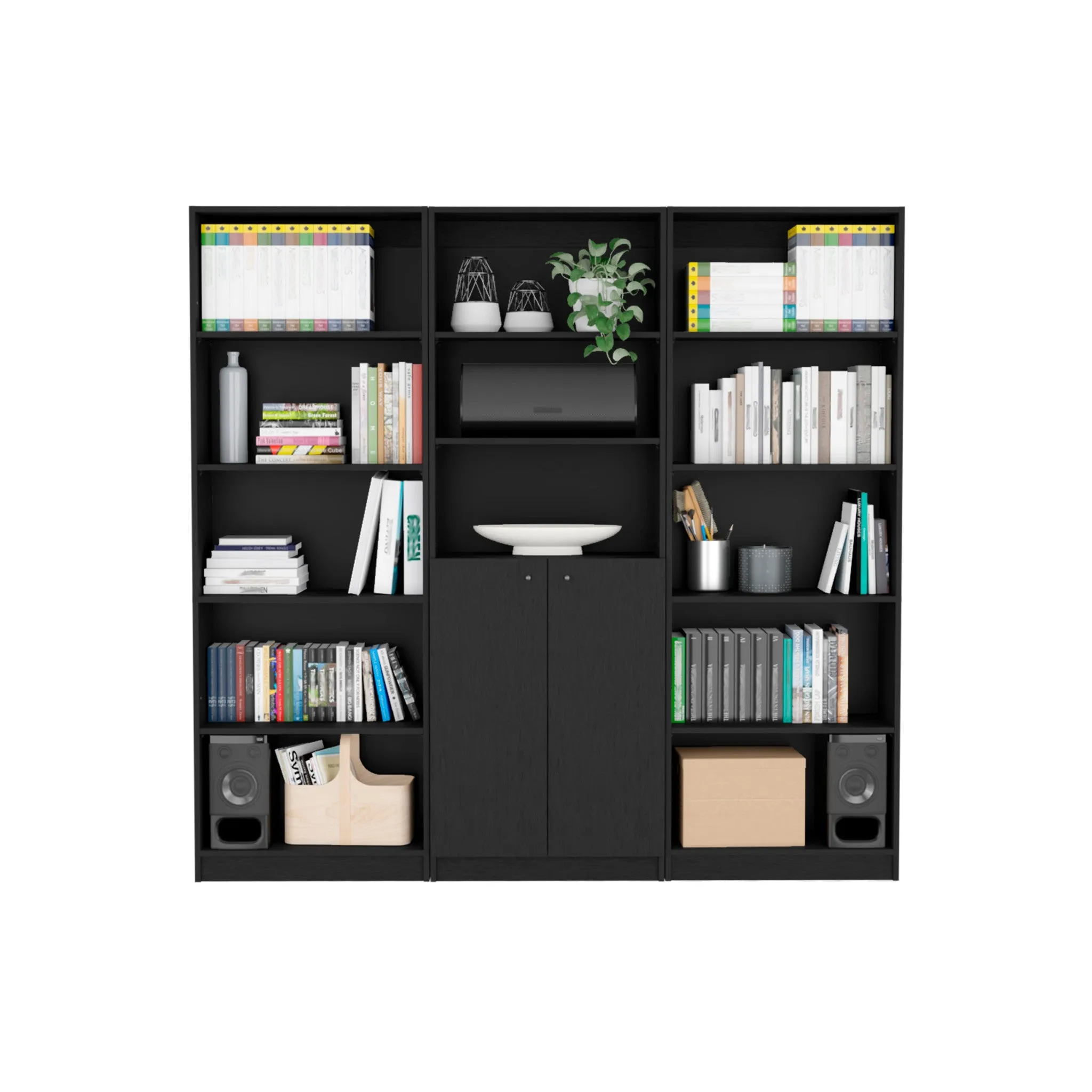 71 Black Five Tier Bookcase with Two doors