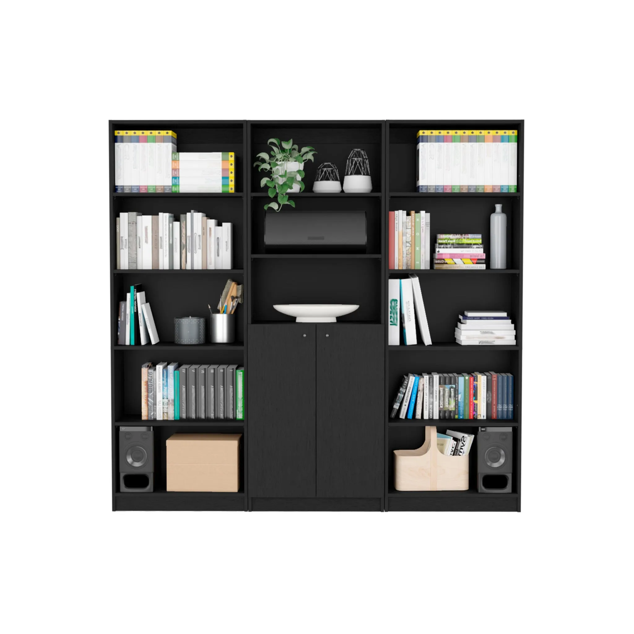 71 Black Five Tier Bookcase with Two doors