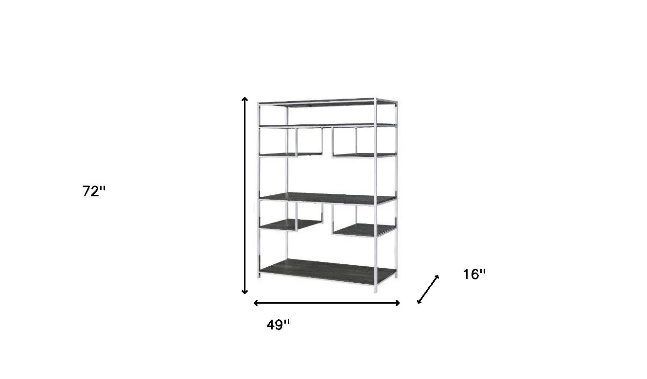 72 Gray and Silver Metal Seven Tier Geometric Bookcase