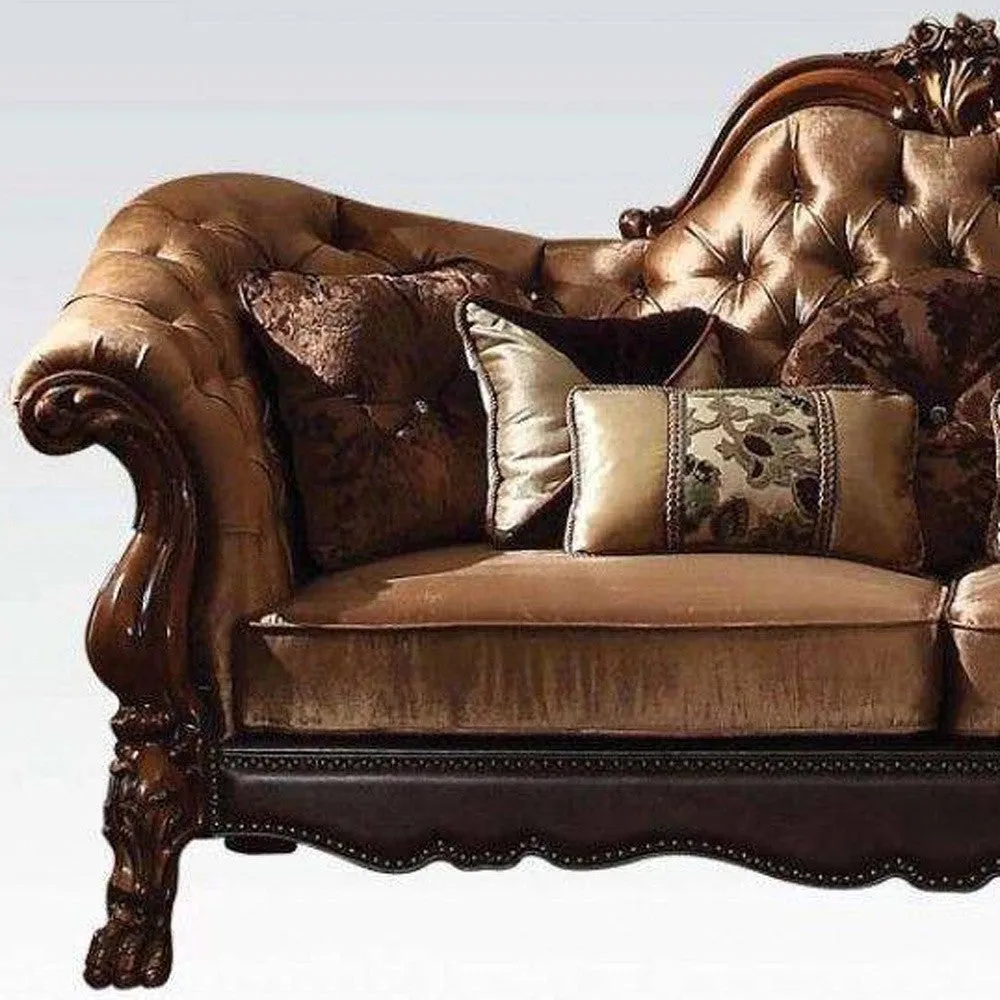 73 Dark Brown And Brown Velvet Chesterfield Loveseat and Toss Pillows