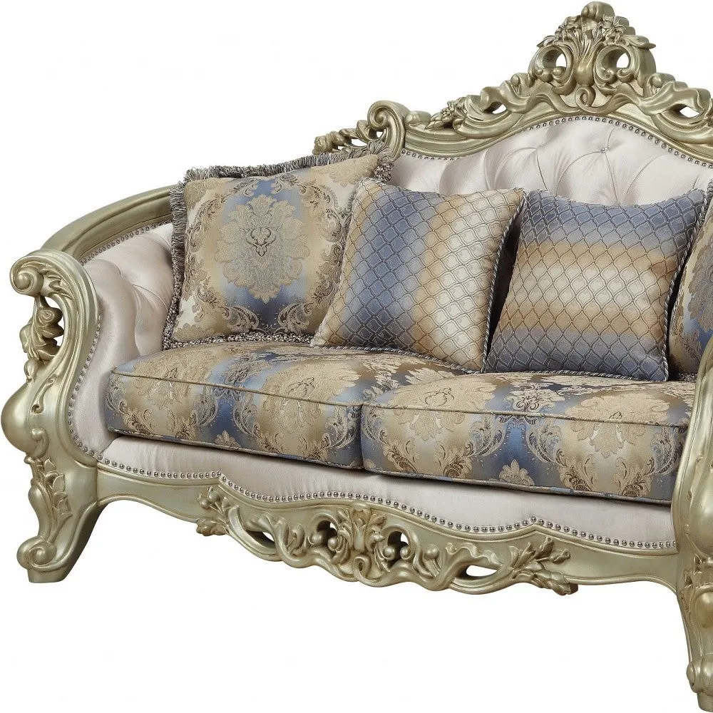 78 Gold Polyester Blend Floral Loveseat and Toss Pillows