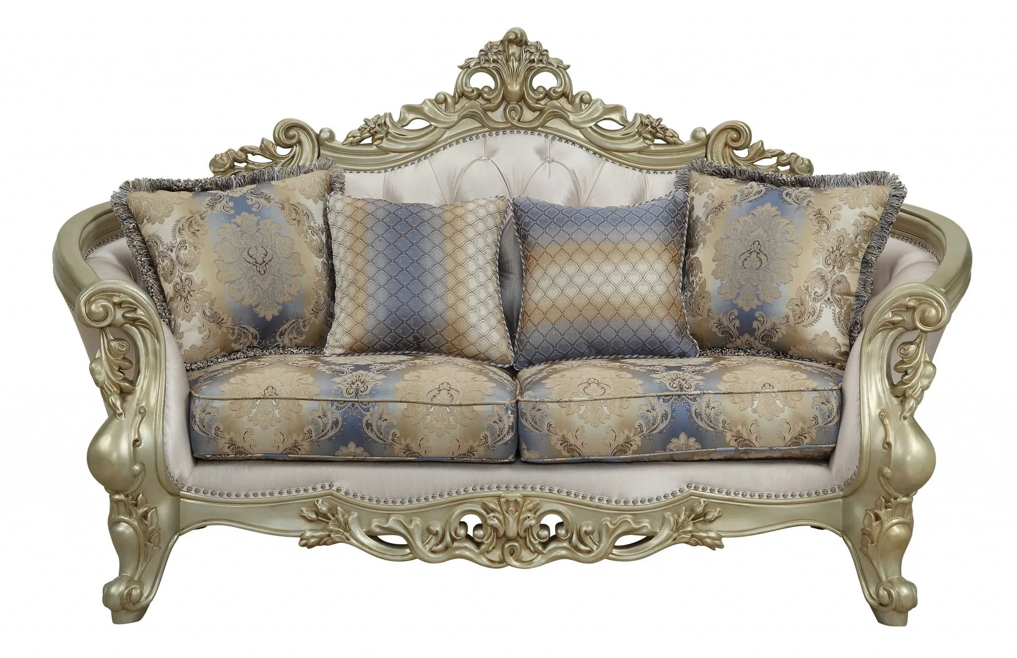 78 Gold Polyester Blend Floral Loveseat and Toss Pillows