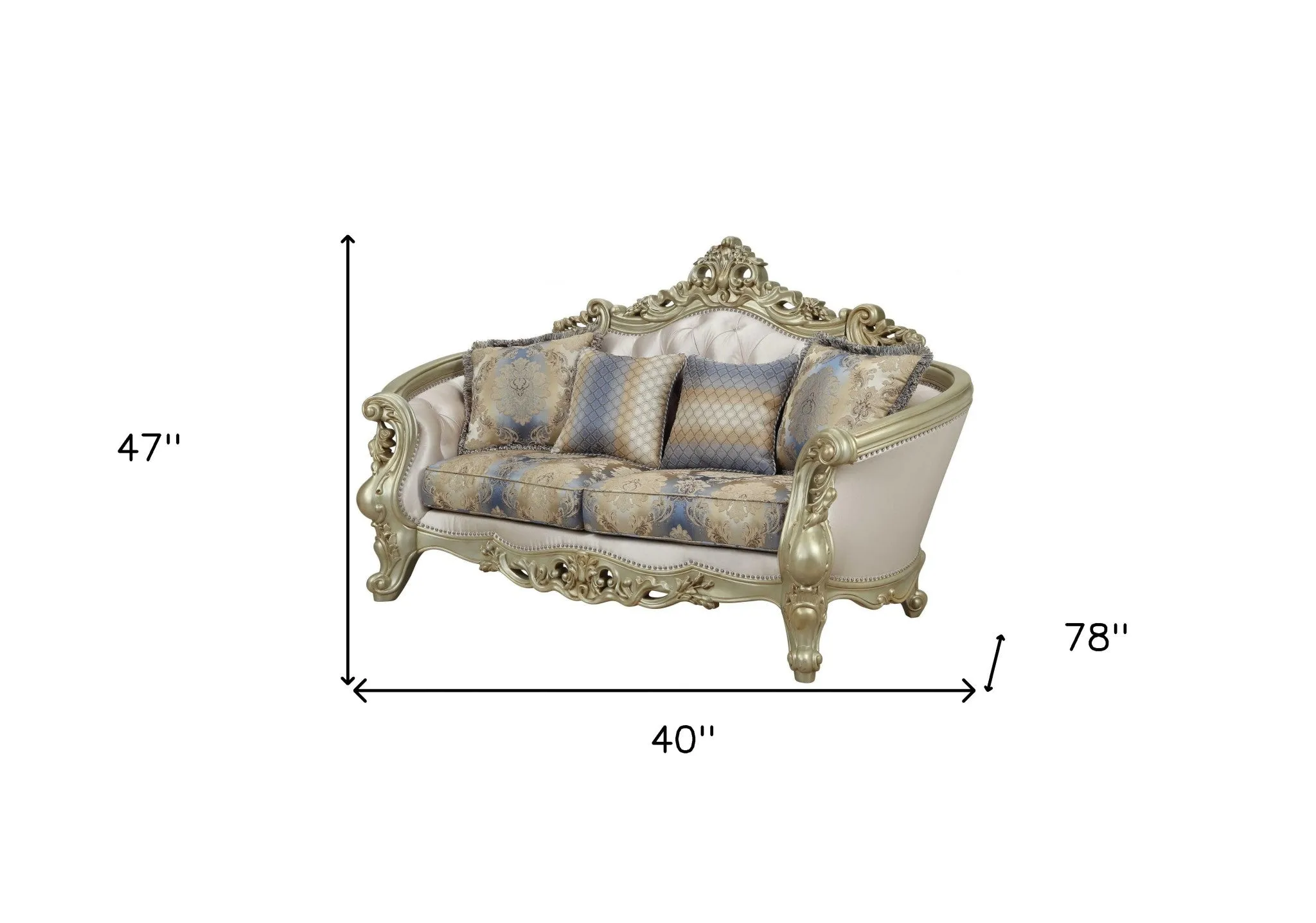 78 Gold Polyester Blend Floral Loveseat and Toss Pillows