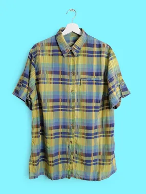 80's Retro Check Pattern Safari Blouse - M-L