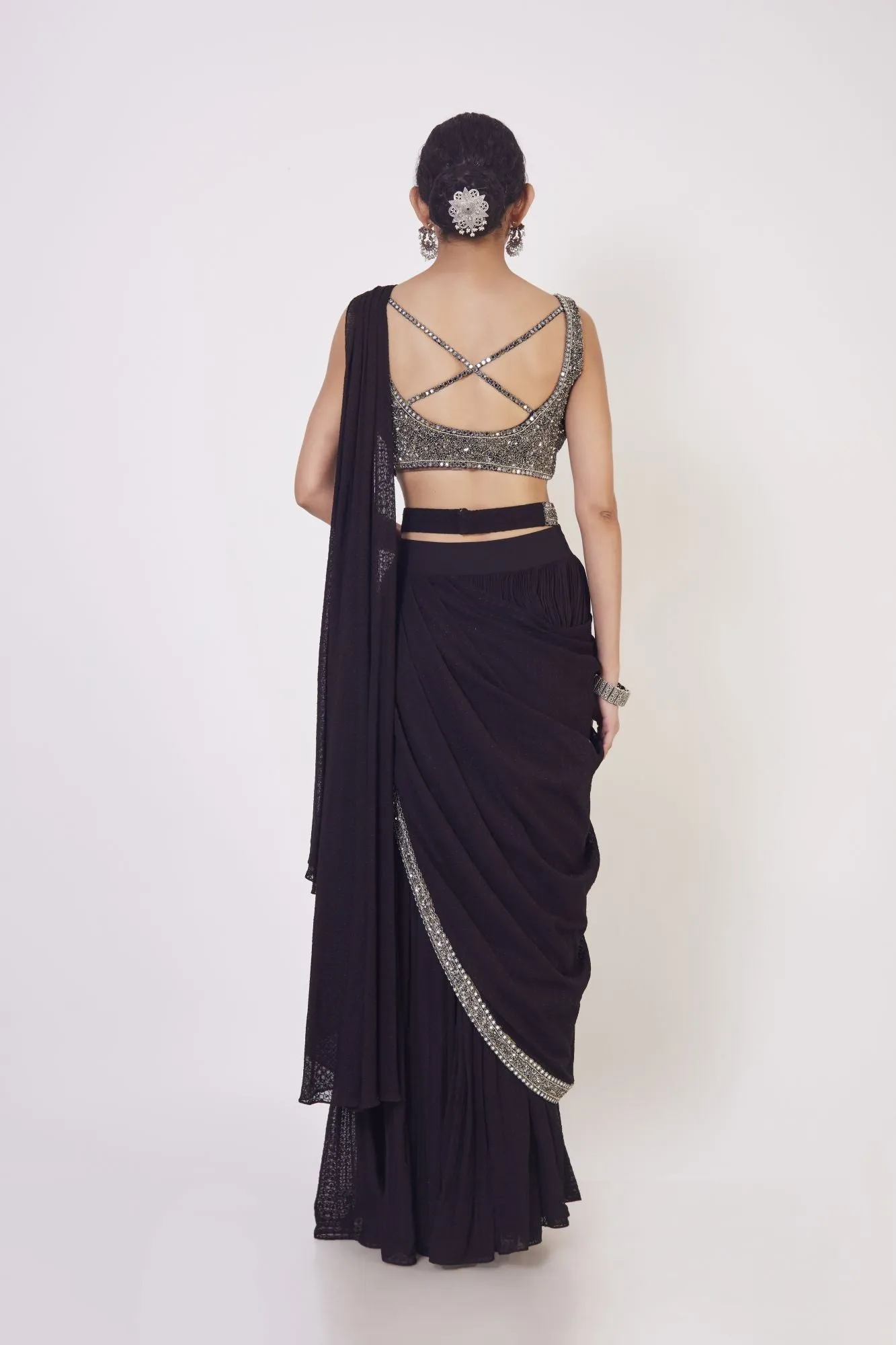 90Z927-RO Black Georgette With Mirror Work