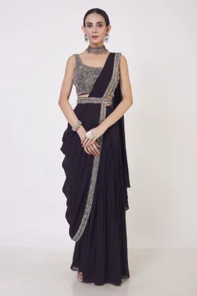 90Z927-RO Black Georgette With Mirror Work