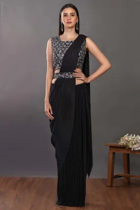 90Z959-RO Gorgeous Black Pre Stiched Saree With Designer Blouse