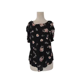 a. new day Black Floral Printed Frill Sleeves Blouse | Gently Used |