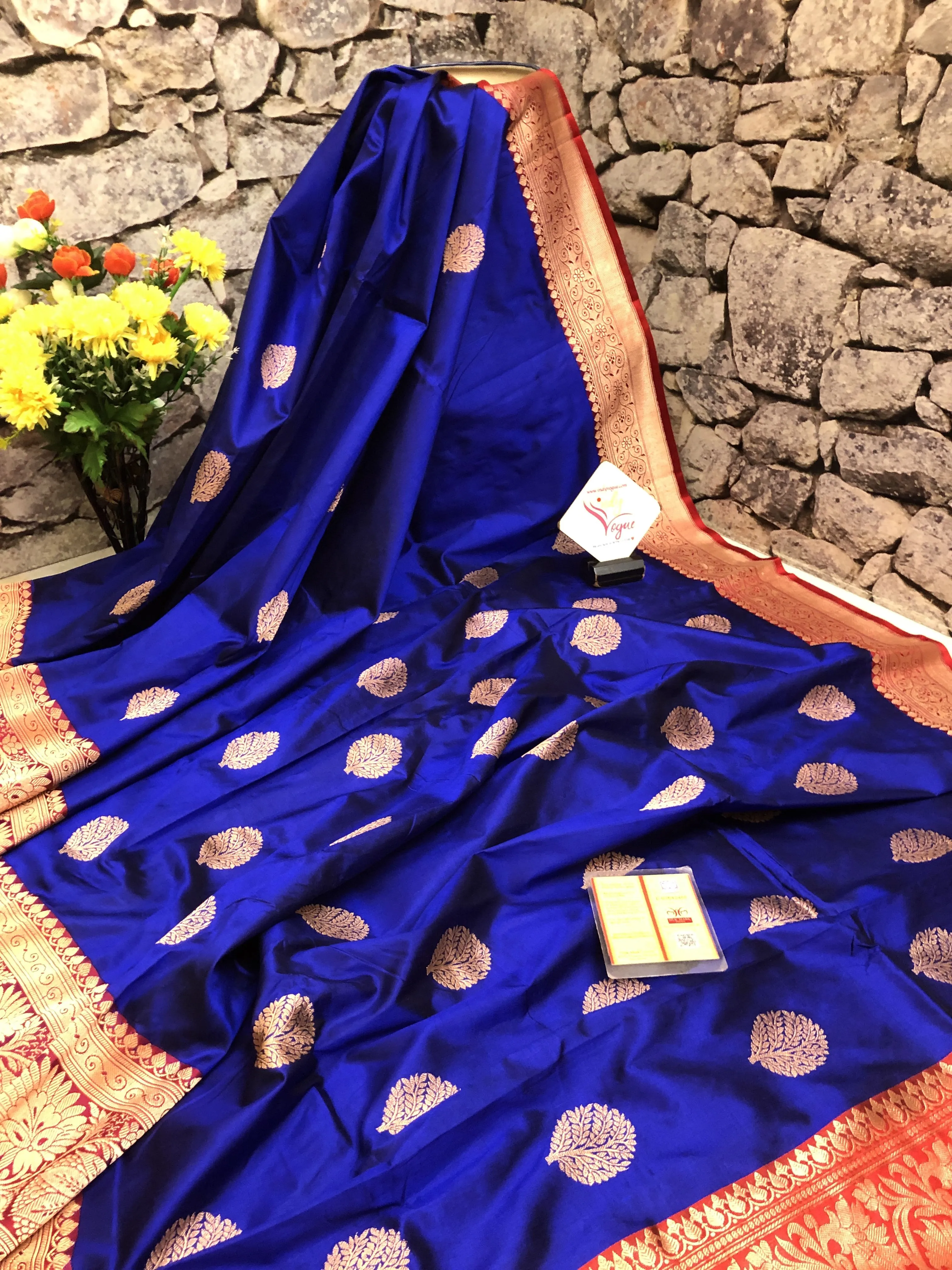 Admiral Blue and Red Color Pure Katan Banarasi Saree