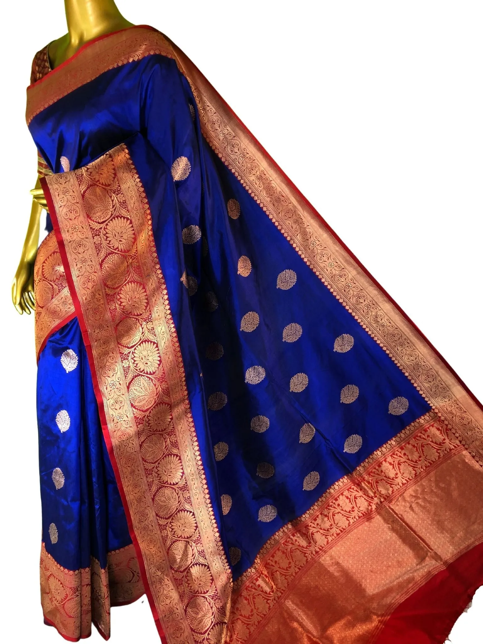 Admiral Blue and Red Color Pure Katan Banarasi Saree