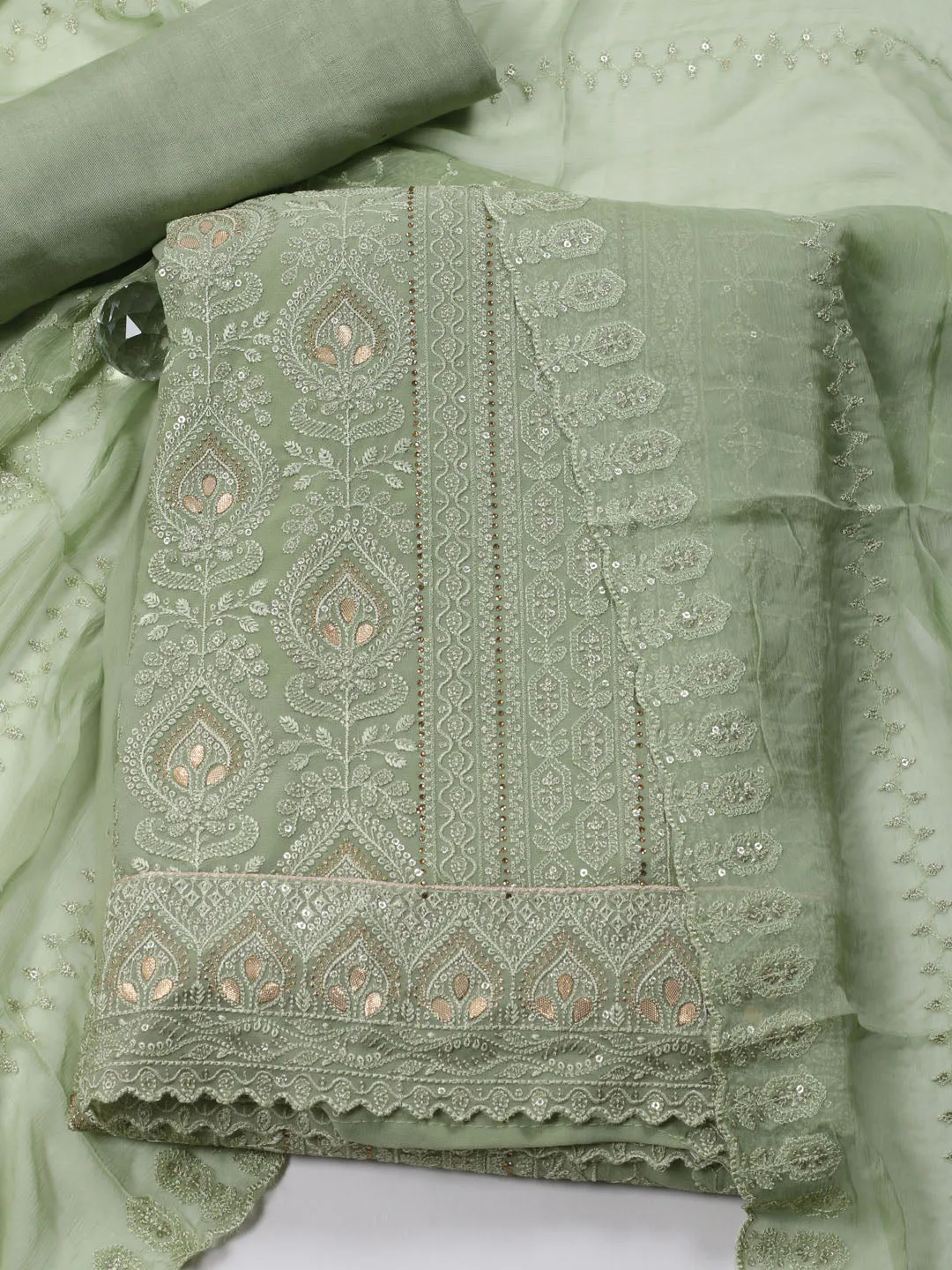 All Over Embroidered Georgette Unstitched Suit Piece With Dupatta