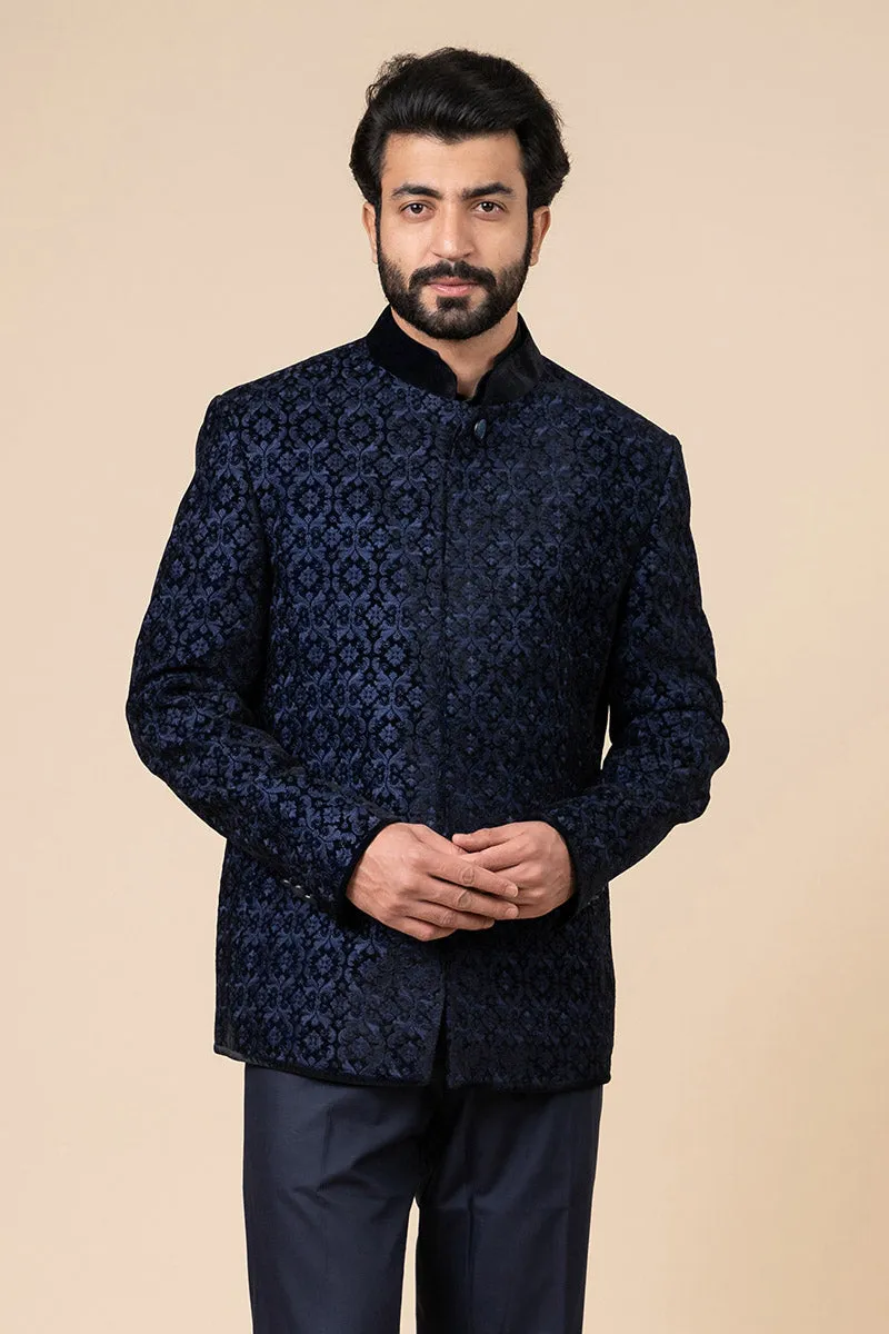 All Over Embroidered Velvet Bandhgala