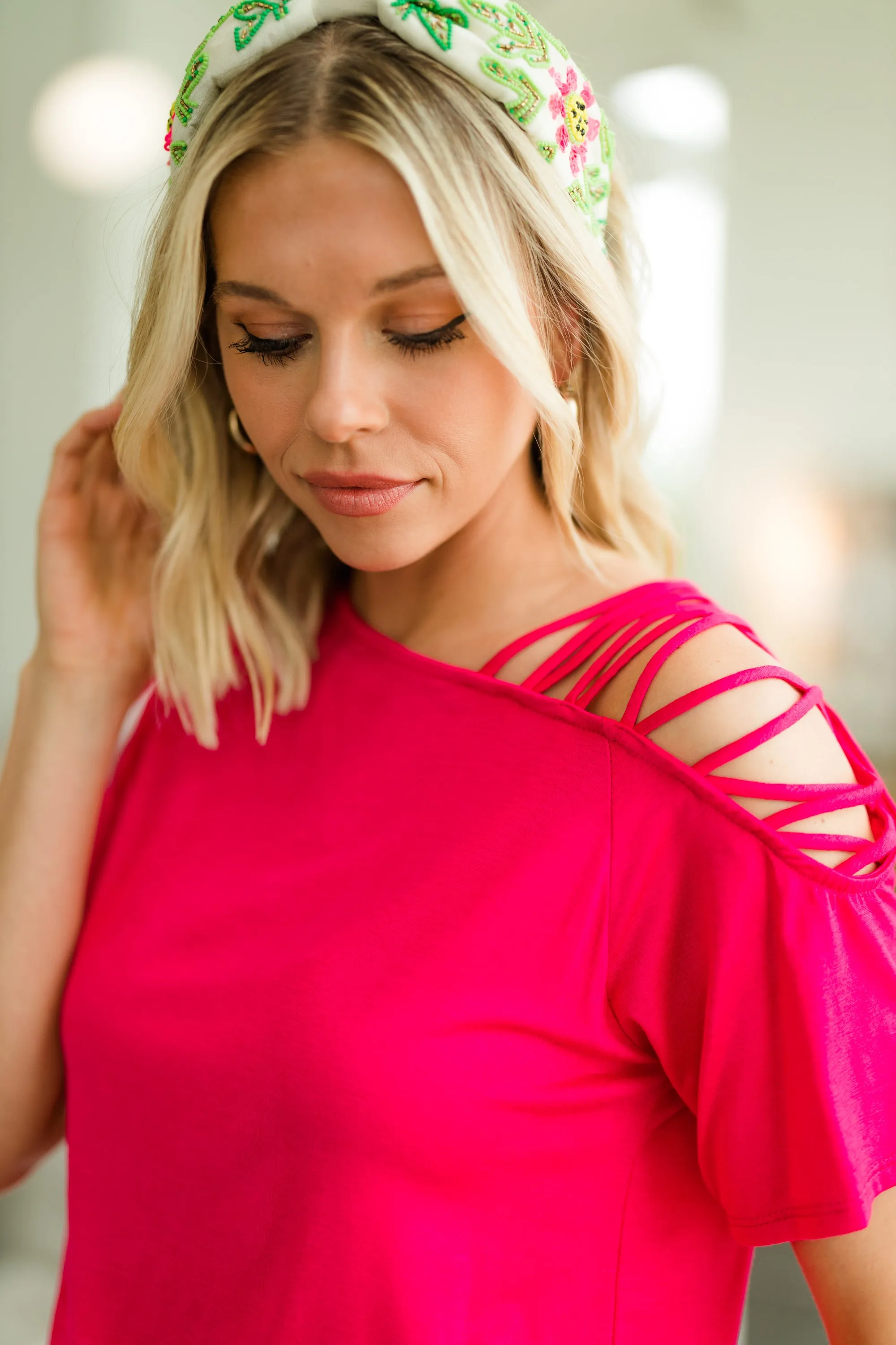 All Together Fuchsia Pink Strappy Top