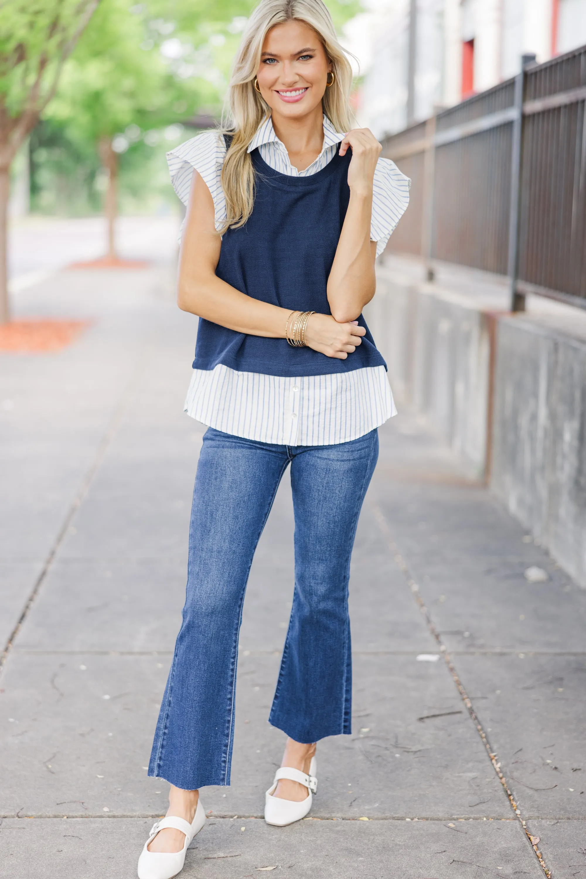 All Together Now Navy Blue Layered Blouse