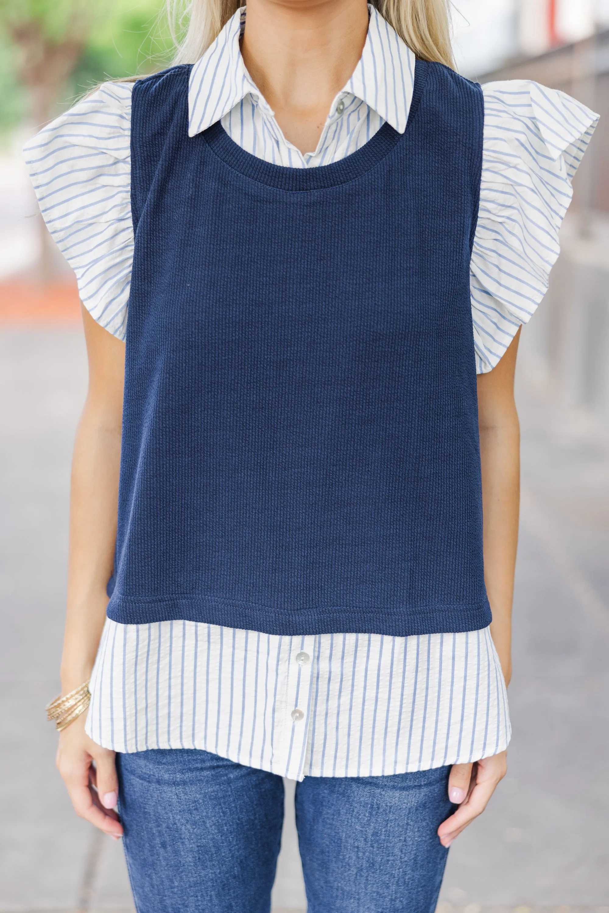 All Together Now Navy Blue Layered Blouse