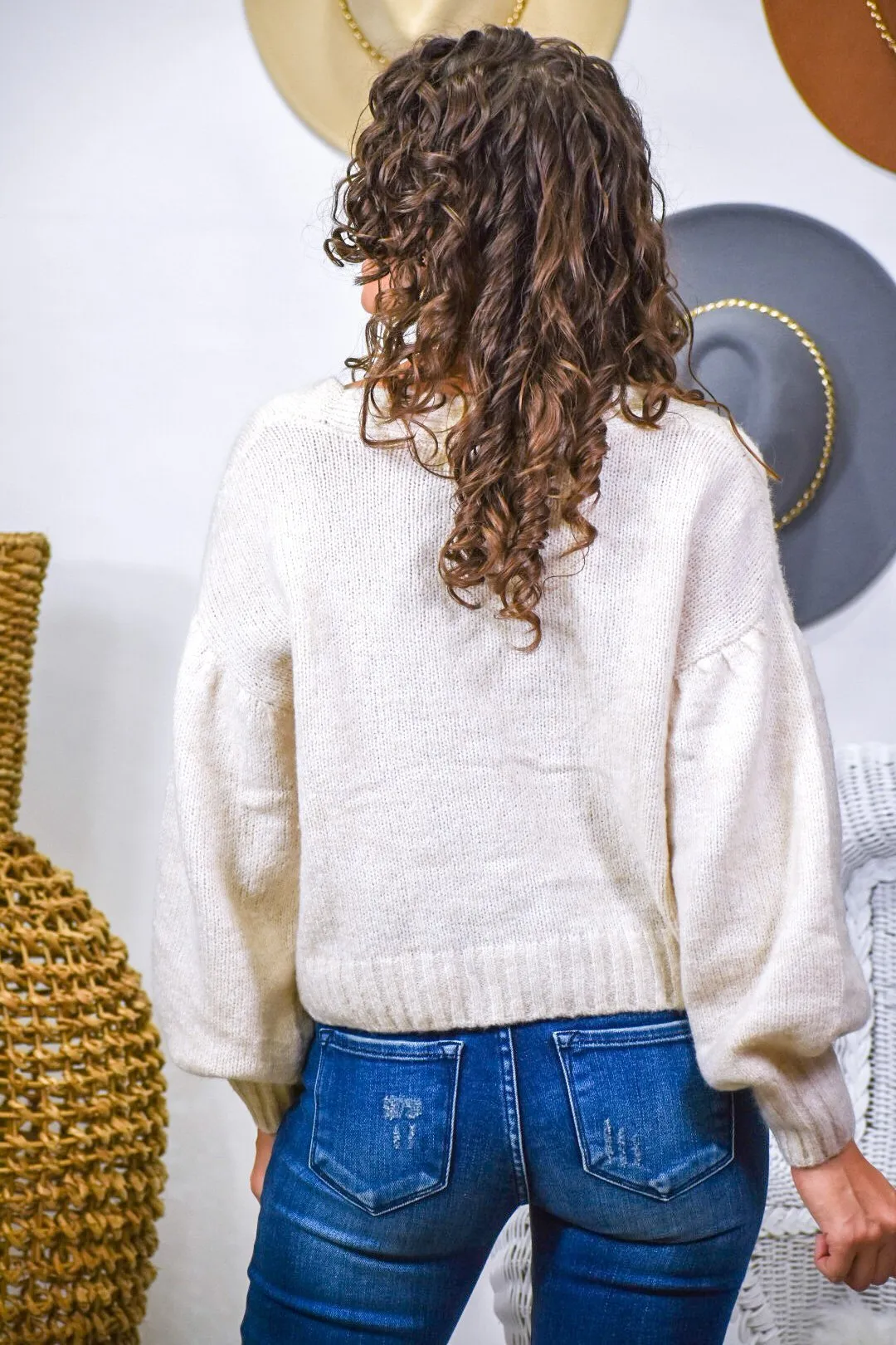 Anchor Cream Buttoned Knit Sweater