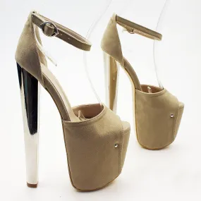 Ankle Strap Dark Beige Faux Suede Platform Shoes