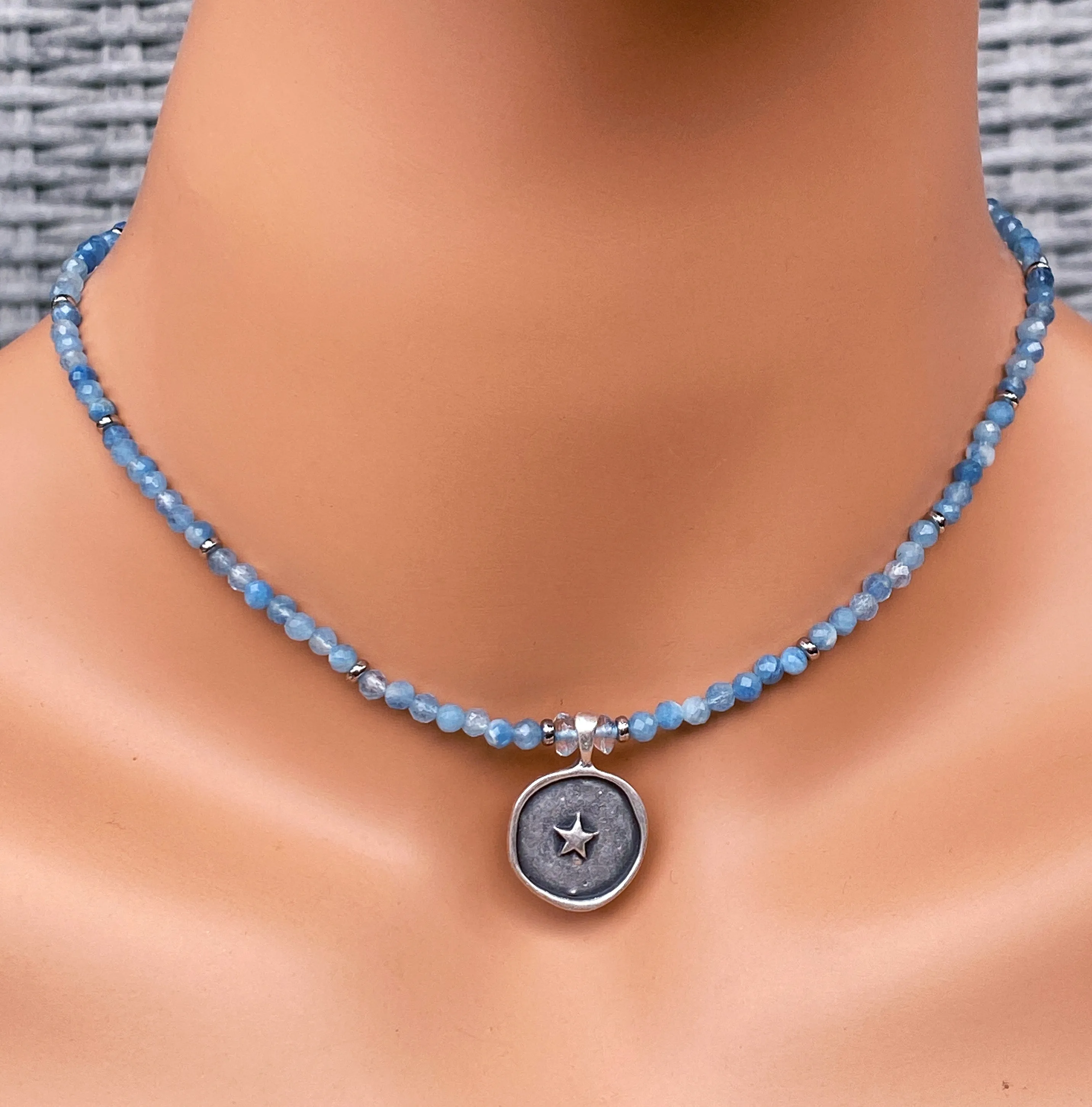 Aquamarine gemstone and star pendant necklace