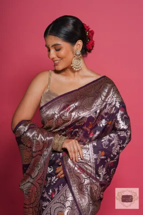 Aubergine Banarasi Kataan Silk Saree